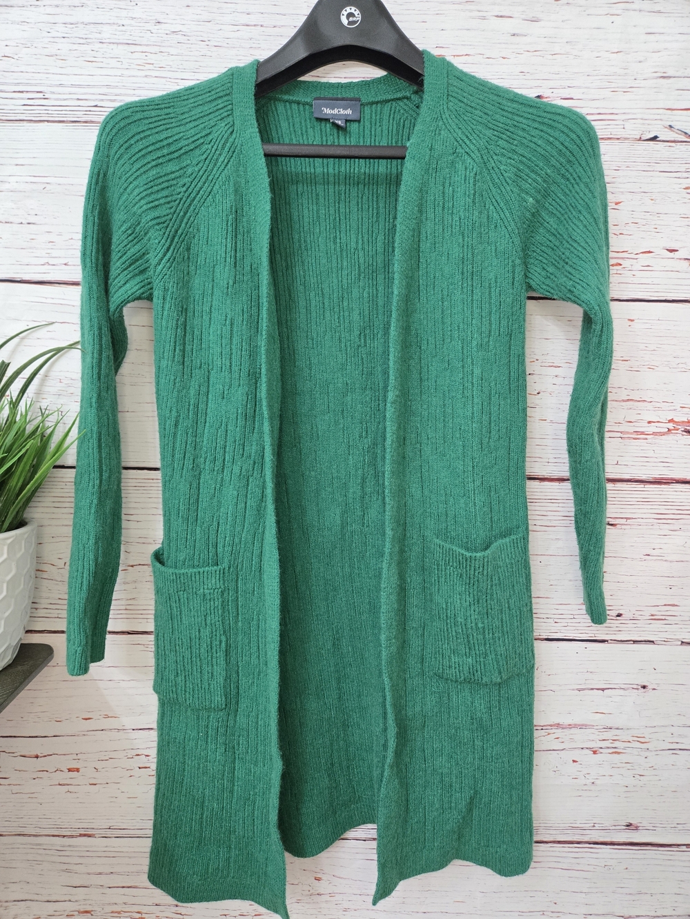 ModCloth Emerald Green Longline Ribbed Duster Cardigan XS